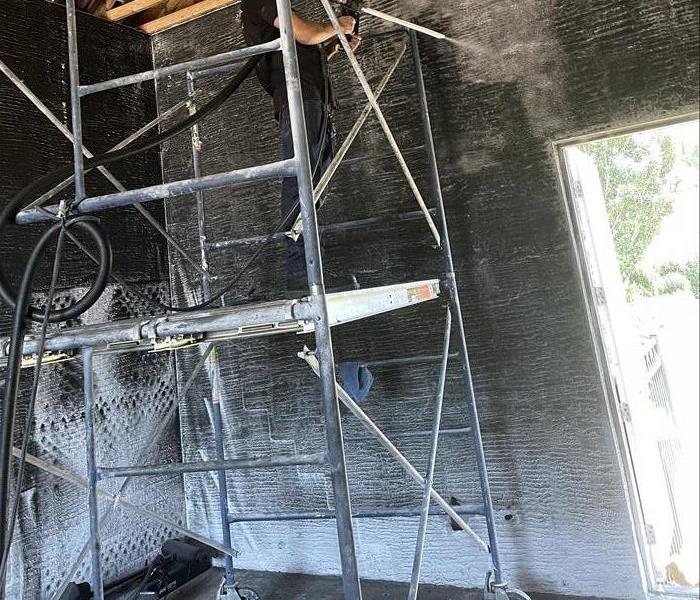 Dry Ice Blasting Garage Walls after fire