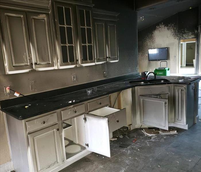 Fire damaged kitchen cabinets